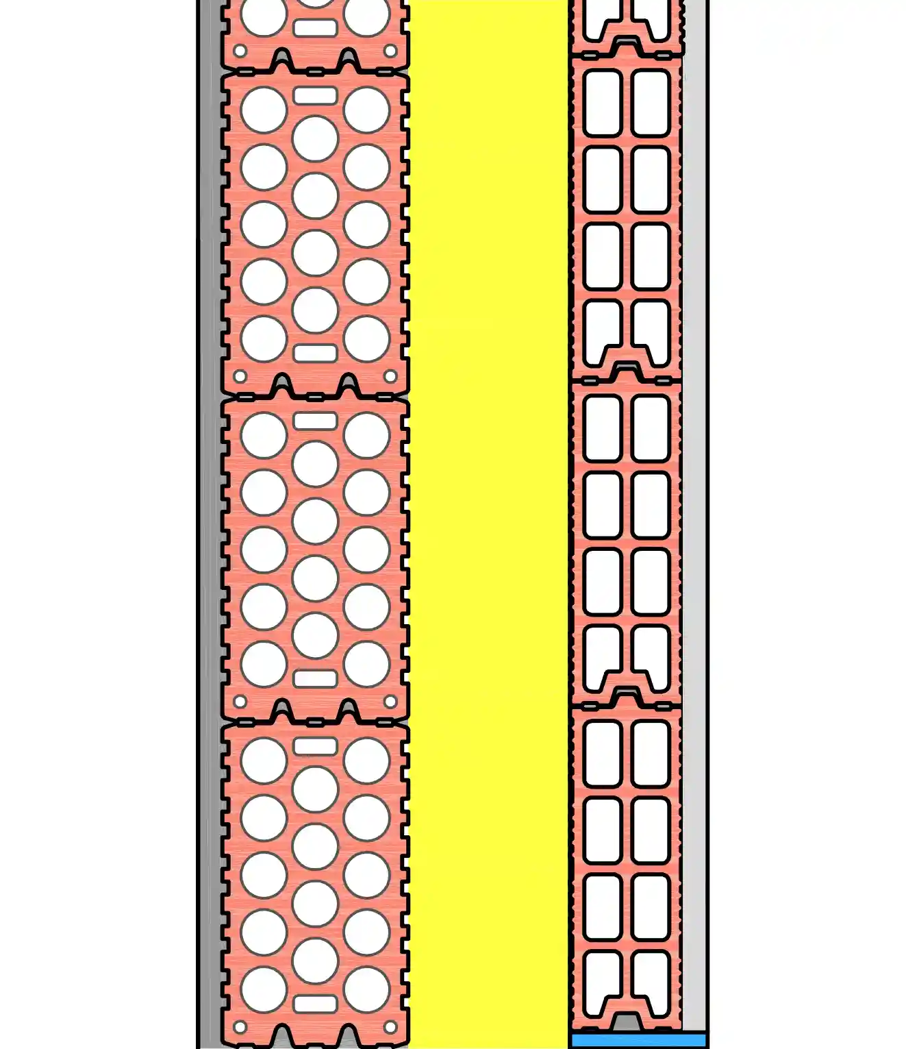 Imágen de sección de fachada con ailamiento intermedio y trasdosado cerámico para Ladrillo Drybrick Termoacústico